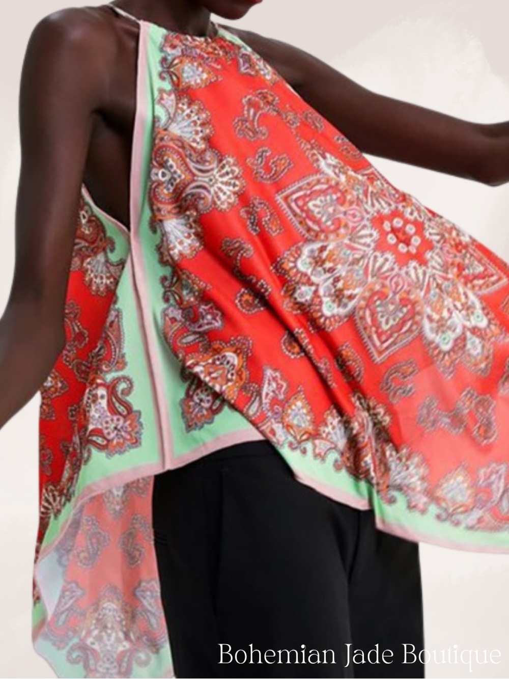 Zara Paisley Scarf Tank Top Red Mint Handkerchief Hem Women’s Small - Picture 2 of 6